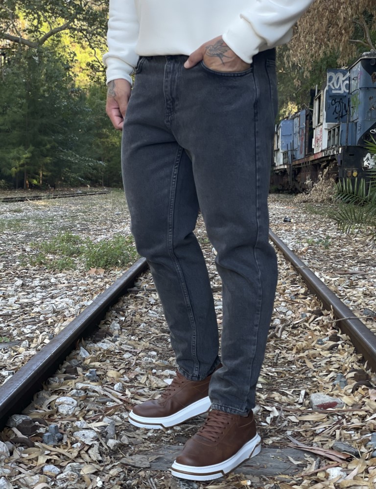 AVCII Denim Ανδρικό μαύρο σταθερό Loose Jean πεντάτσεπο με φερμουάρ 2023